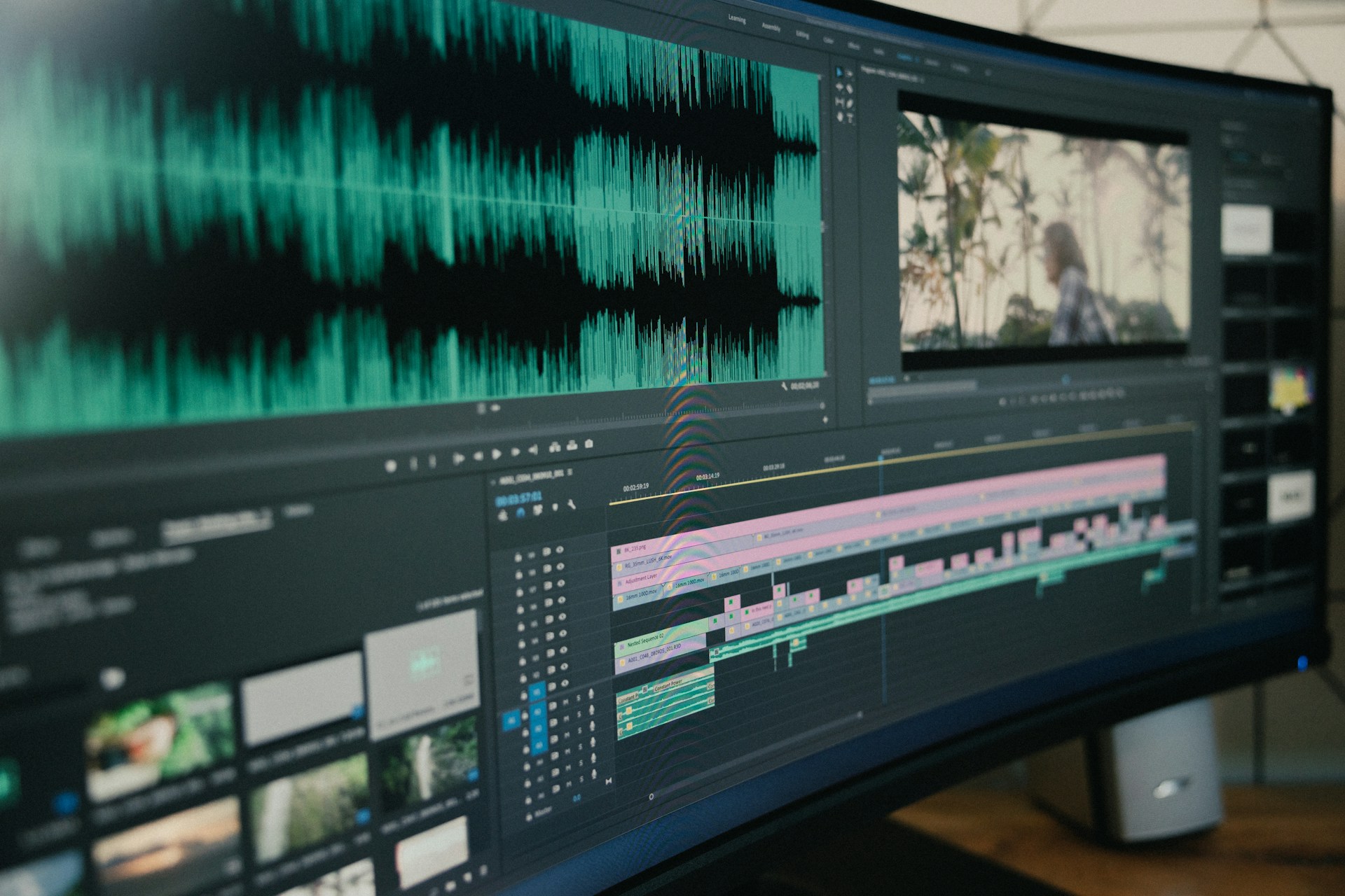 An edit timeline with image, sound and motion