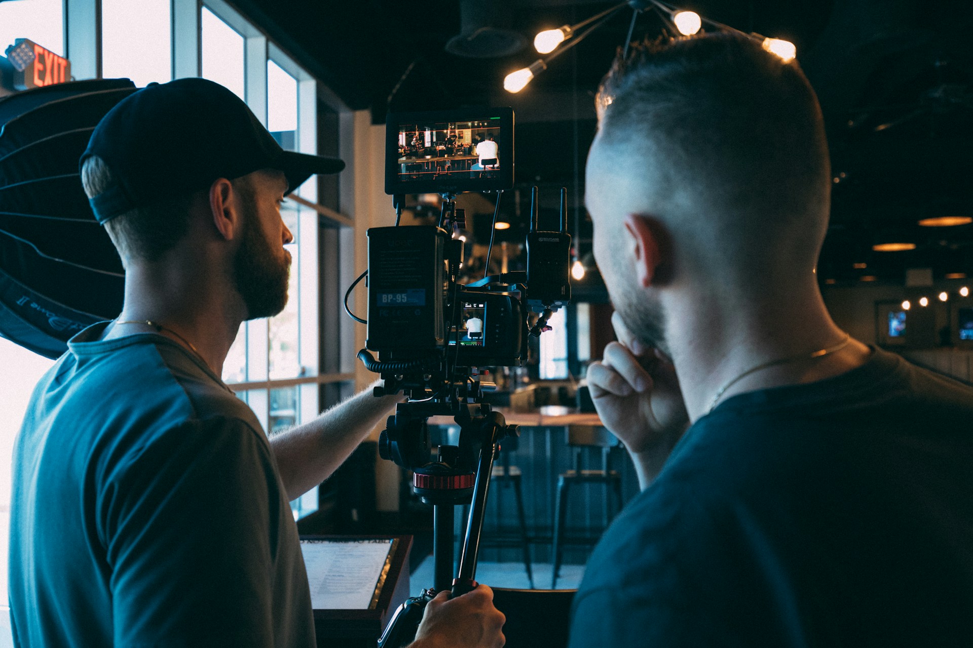 A camera on location at a business
